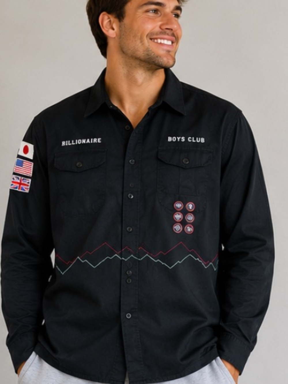 Billionaire boys club X-Large black button down patch shirt
